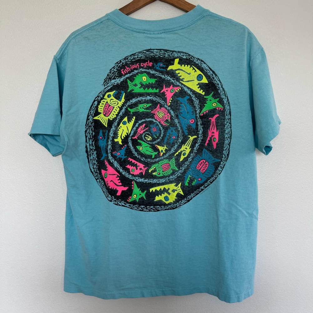 Vintage 90s Surf Gear T-Shirt Mens Medium Single Stitch Fish Nature Surfing Tee - Picture 7 of 13